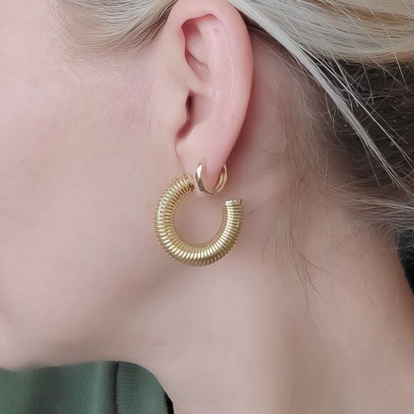 Gold Filled Half Hoop Earrings Gold C Hoops - Picture 7 of 8